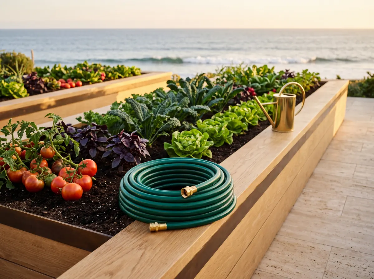 Non-toxic lead-free garden hose in backyard garden