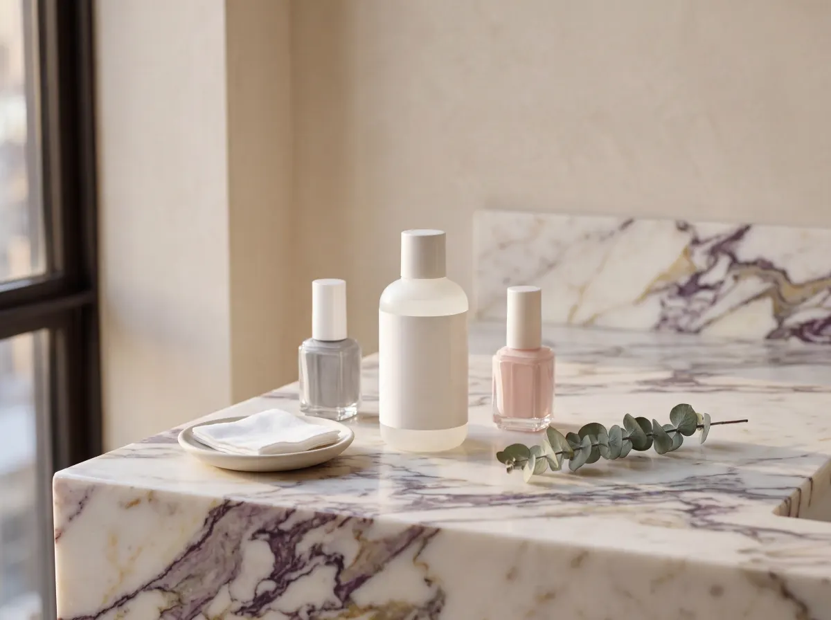 FDA recall of Morovan gel polish remover containing chloroform with nail care products on a counter