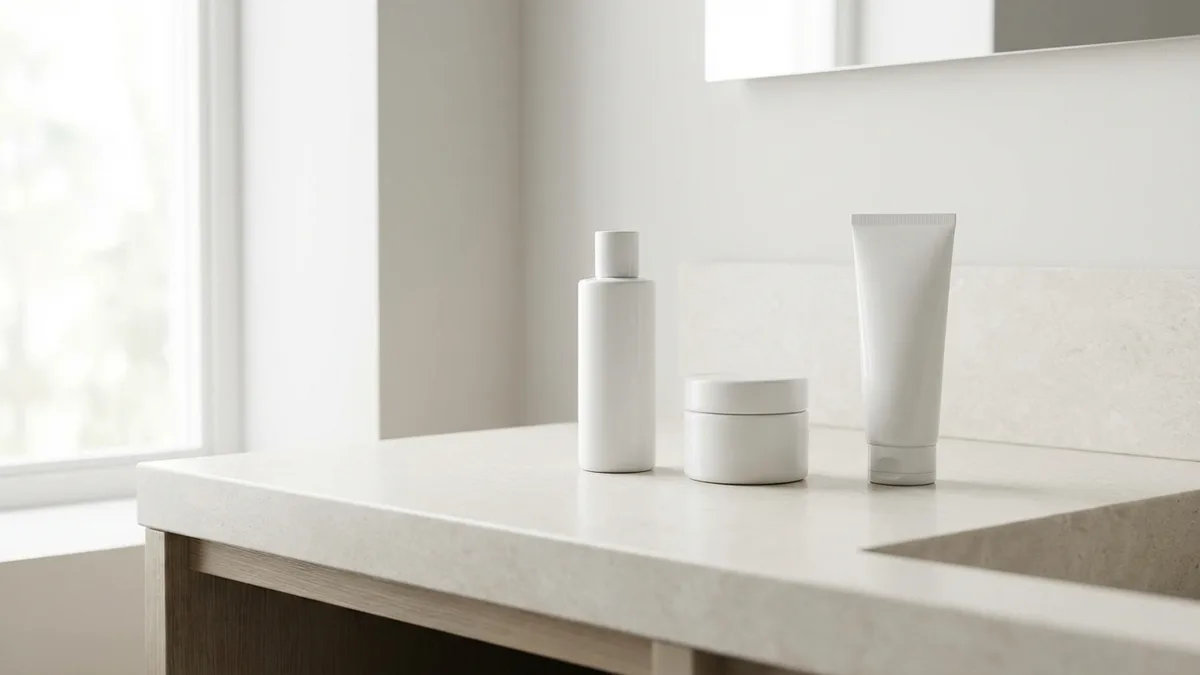 Minimal unscented products in plain containers on a clean white surface