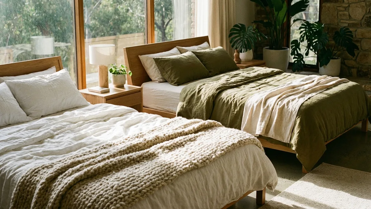 Saatva vs Avocado mattress shown in cross-section displaying latex, coil, and cotton layers
