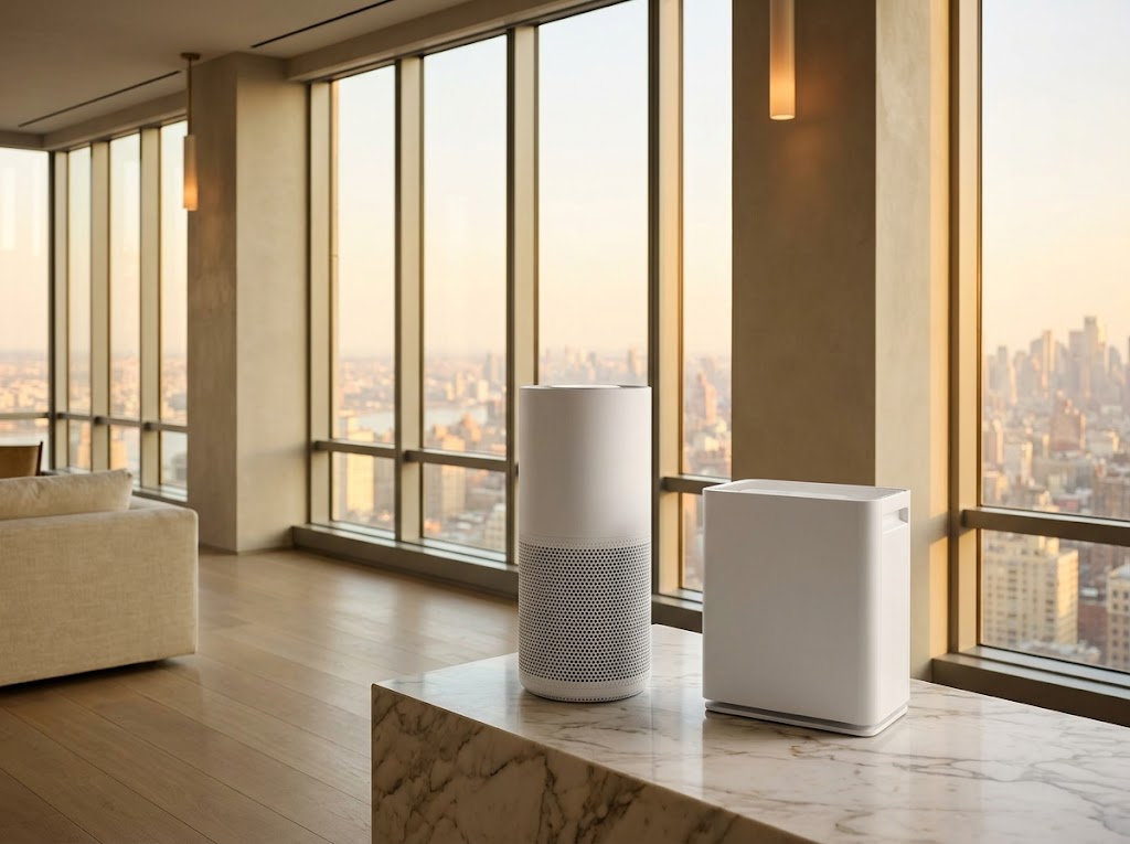 Winix vs Coway air purifier comparison: two modern white units shown side by side on a counter